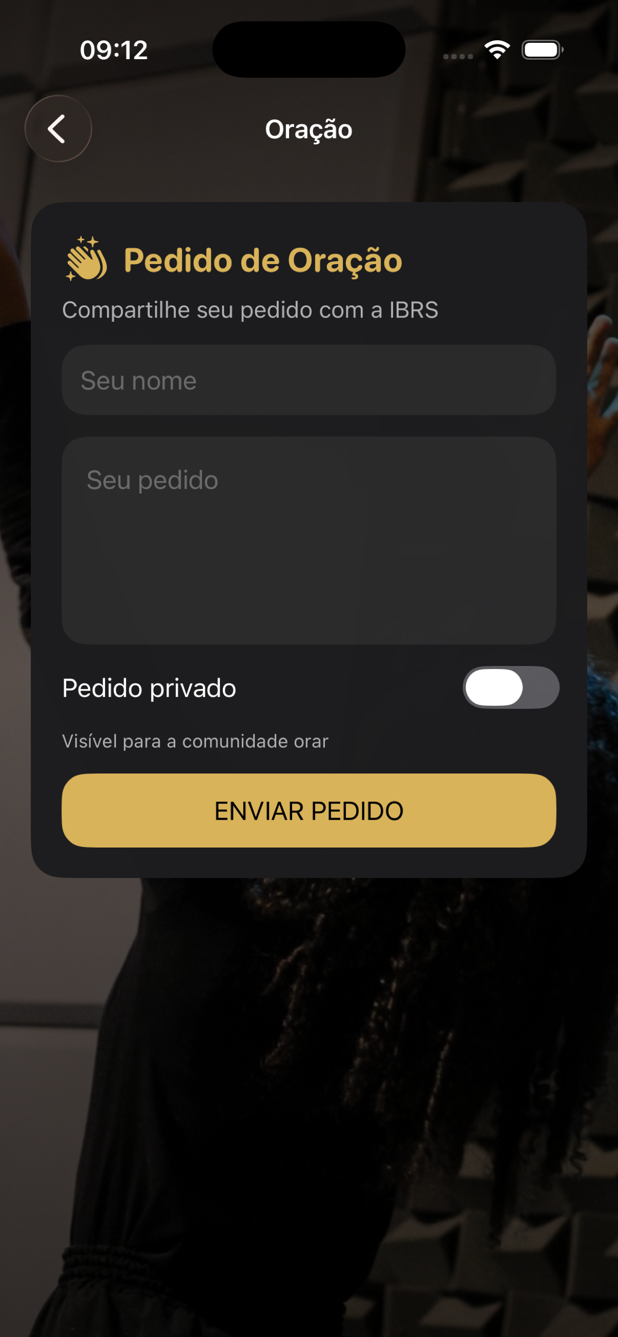 Tela pedido de oração
